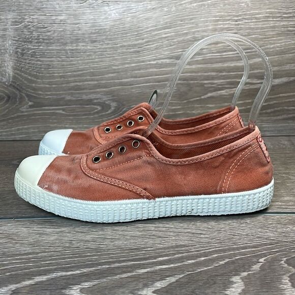 NWT Cienta Rust Canvas Big Girl Sz 3.5/EU 35 Slip On Elastic Cap Toe Sneakers - Picture 3 of 12